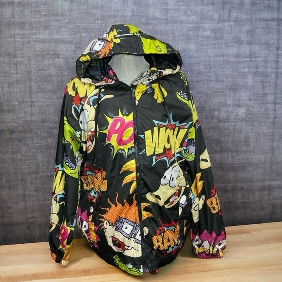 Nickelodeon Rugrats & Rocko Mash Print Windbreaker Jacket Kids M 10/12 NWT - Picture 2 of 11